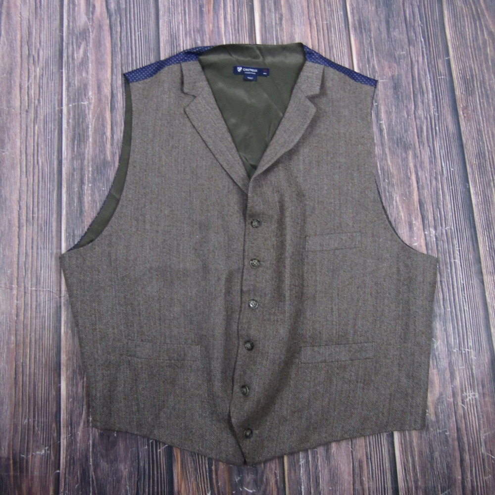 Daniel Cremieux Brown Herringbone Wool Vest with Navy Accents